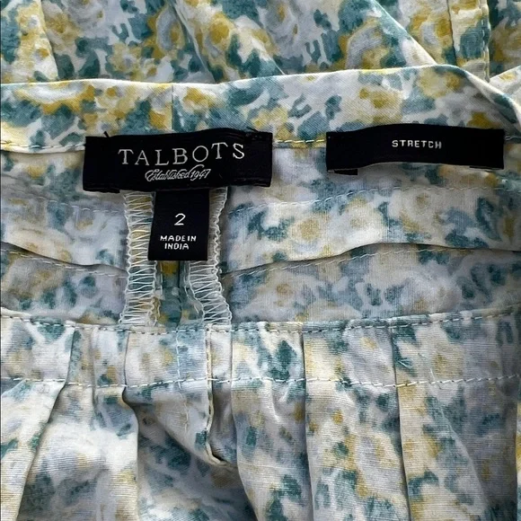 Talbots Yellow Blue Floral Peplum Blouse Sleeveless V Neck Tailored Top 2 - Picture 2 of 5